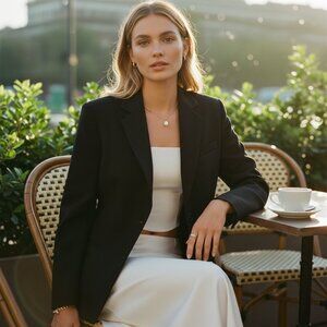 ARMANI COLLEZIONI Black Pinstriped Wool Blazer 8 Suit Jacket VINTAGE LUXURY